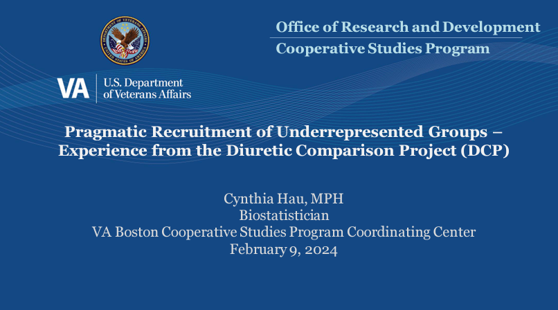 📣 Webinar recording and slides now available: 

'Pragmatic Recruitment of Underrepresented Groups: Experience From the Diuretic Comparison Project' with Cynthia Hau of @VABostonHC 

🔗 bit.ly/3wdW8Ep #pctGR
