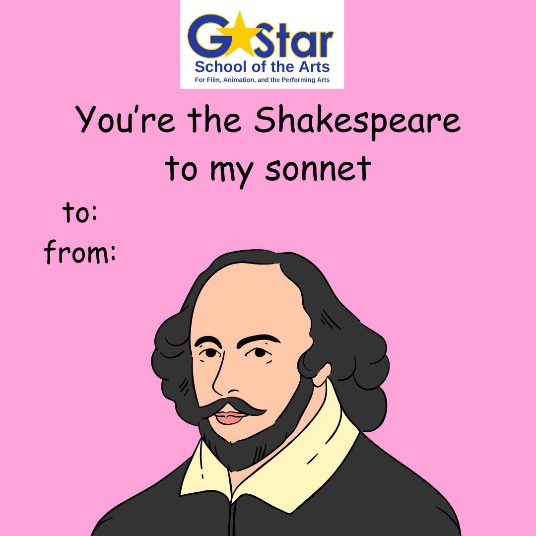 gstarschoolarts's tweet photo. Happy Valentine’s Day from G-Star! Please enjoy these reel-y awesome Valentine’s Day cards! Let us know which one is your favorite! 😄❤️
#GStar #GStarHigh #ValentinesDay #ValentinesDayCards #Love #Film #Animation #Acting #ArtSchool #HighSchool https://t.co/LMtyKVJ0QO