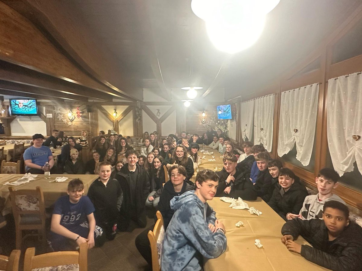 Ski Update Team Bishop Walsh have been refuelling with pizza at a local pizzeria! Lots a full stomachs!