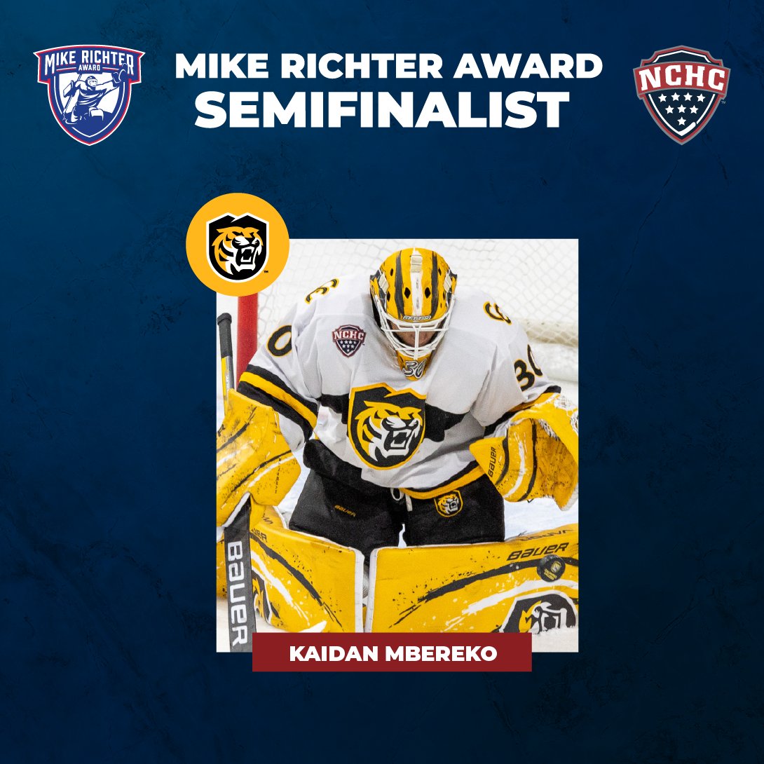 One of only 10 nationally...

<a href="/CCTigerHKY/">CC Hockey</a>'s Kaidan Mbereko is a 2024 <a href="/RichterAward/">Mike Richter Award</a> Semifinalist! 👏🙅‍♂️

📰: bit.ly/MberekoRichter…

#NCHChockey // #CCTigers