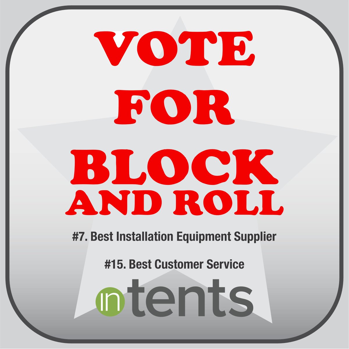 Your vote matters! 🏆 Block and Roll, a four-time winner and reigning champ, is vying for the InTents Magazine Readers Choice Award in the Best Installation Equipment category.  Click the link in our bio to cast your vote. Your support means the world! 🌐🗳️