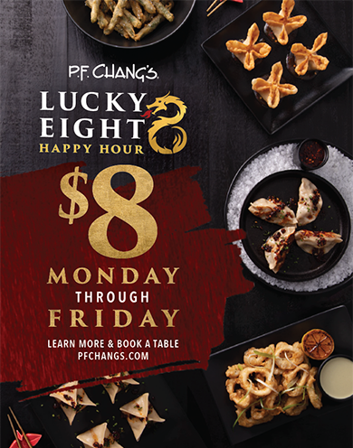 settlersridgePA's tweet photo. PF Chang's Lucky Eight Happy Hour - $8 Monday - Friday. Learn More and Book a Table at https://t.co/0DSzXlG5cy! https://t.co/ZJ6g1gHyrS