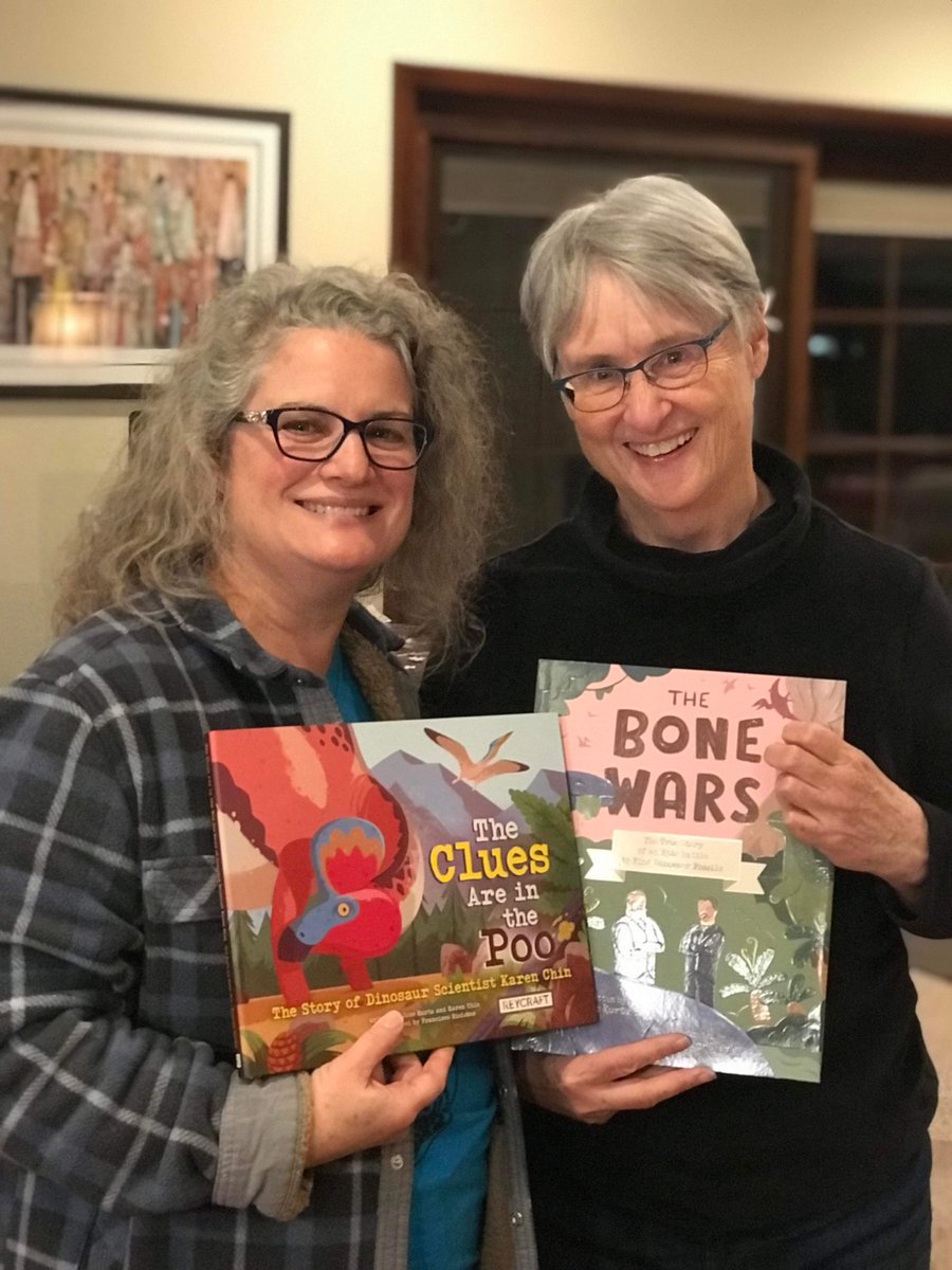 janekurtz's tweet photo. #ValentinesDay love for readers and books! While I was in Denver, I got to sign both #dinosaur books for one of my oldest friends. Then the French edition of #BoneWars popped into my virtual life. I'm charmed by reading connections however they happen in my life. https://t.co/uQN5QLCD88