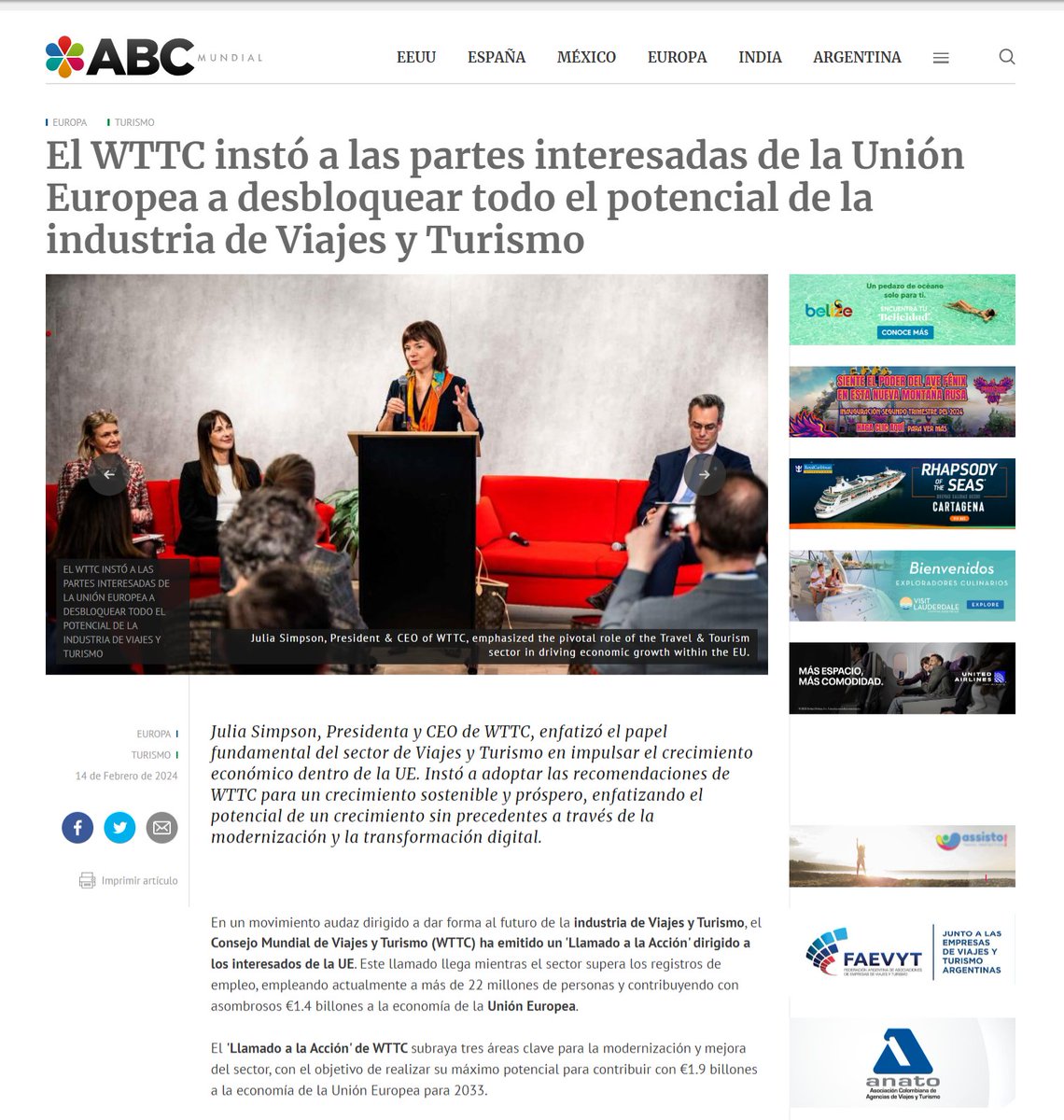 ABCMundial's tweet photo. El #WTTC instó a las partes interesadas de la Unión Europea a desbloquear todo el potencial de la industria de Viajes y Turismo
#JuliaSimpson @WTTC
@ABCMundial #Noticias B2B #Viajes & #Turismo
https://t.co/jOMsjzLZyC https://t.co/W9uSa3STBp