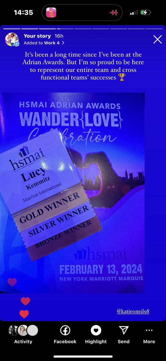 I'm so proud to have been able to represent our entire team & cross functional teams' successes at the #HSMAI #AdrianAwards last night. Platinum for our #NFL work, Gold for our @MercedesAMGF1 work & more for our ever green #socialmediamarketing 🏆 🥇 🥈 🥉