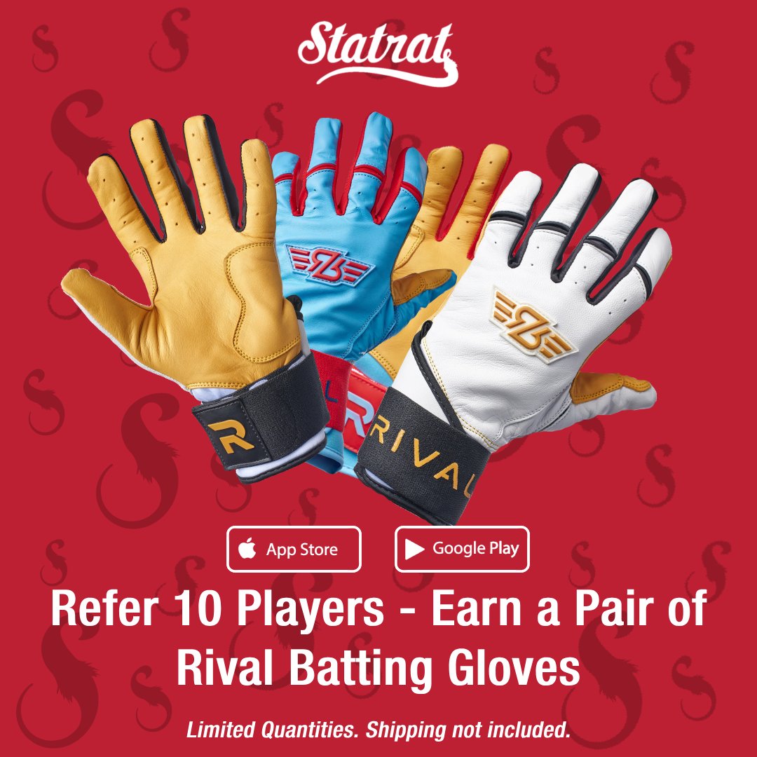 Refer 10 teammates. Get a free pair of Rival batting gloves. It's that simple. Download today and start tracking your stats with Statrat: linktr.ee/statrat #BaseBall #Homerun #Batting #BaseBallFam