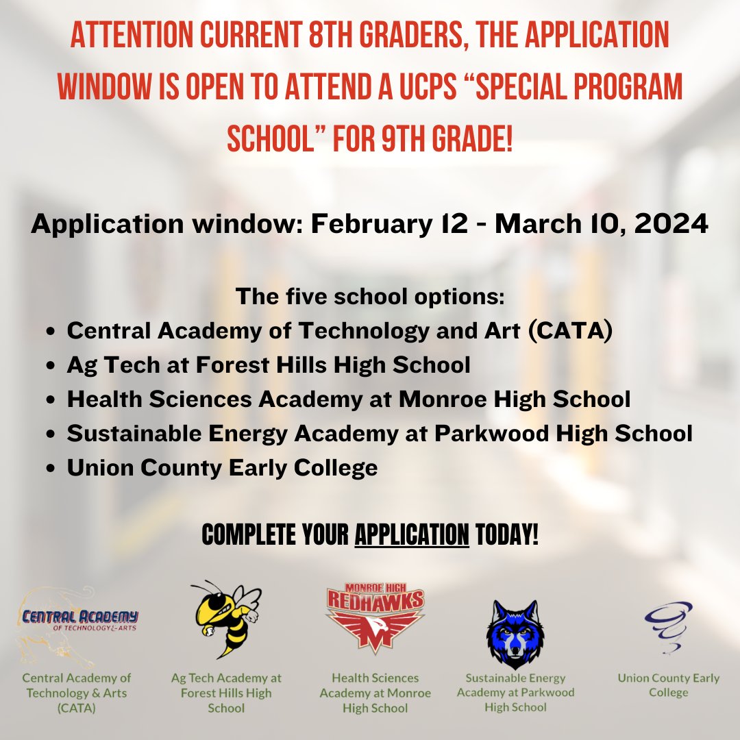 Piedmont Middle School (@piedmontmsnc) on Twitter photo 8th graders, if you are interested in any of the special program high schools, complete the application by March 12. Contact rachel.varghese@ucps.k12.nc.us for more information. <a href="/aghoulihan/">Andrew G. Houlihan</a> <a href="/ucpsnc/">Union County Public Schools</a> 8th graders, if you are interested in any of the special program high schools, complete the application by March 12. Contact rachel.varghese@ucps.k12.nc.us for more information. <a href="/aghoulihan/">Andrew G. Houlihan</a> <a href="/ucpsnc/">Union County Public Schools</a>