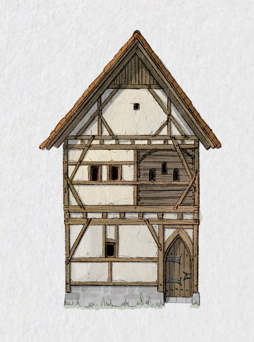 silly little afternoon sketch of a timberframed house