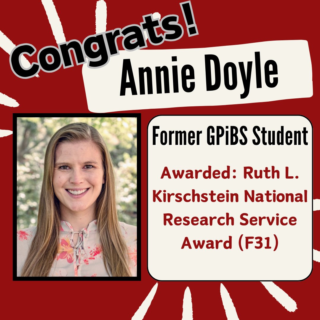 This NIAID fellowship will provide 2 years of funding to finish out the remainder of Annie's dissertation research. Her research focuses on understanding how Toxin B takes advantage of a host cell surface proteoglycan to promote disease severity. 

Congrats, Annie!