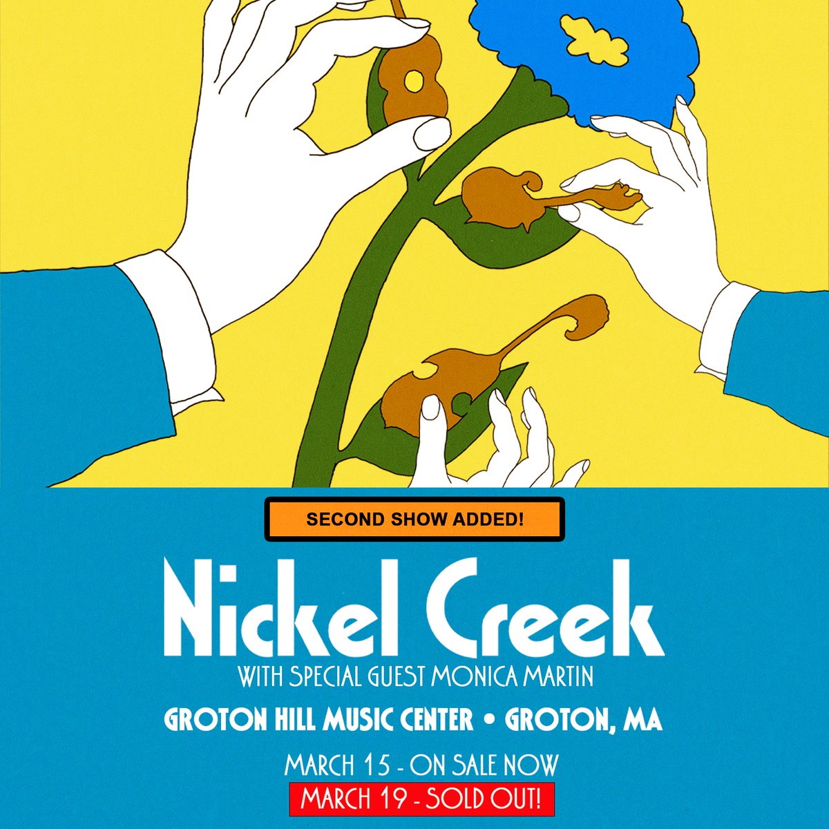 ICYMI, we added a second show in Groton, MA on March 15. March 19 is sold out! Get tickets =&gt; nickelcreek.com
