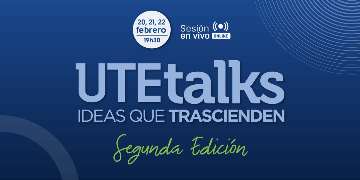 ¡La espera terminó, regresa la segunda edición de UTETalks: Ideas que trascienden!👩‍🎓
Únete a nuestras charlas online este 20, 21 y 22 de febrero. 🌟
Regístrate: admisionesute.ec/ute-talks/
#UTETalks #PosgradosUTE #MejorasTúMEjoraTodo