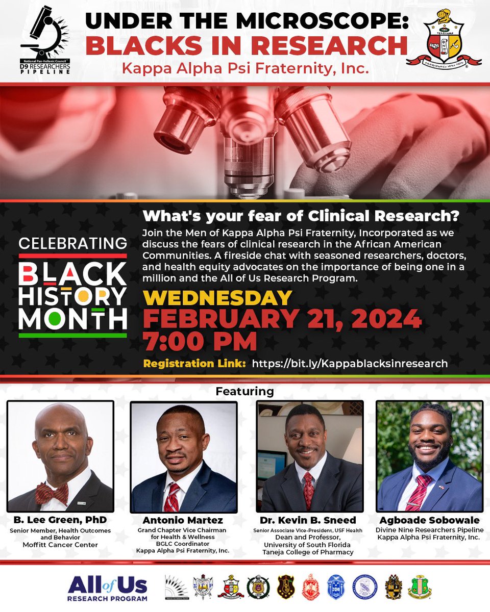 Join the men of Kappa Aphasia Psi Fraternity Incorporated as we discuss the fears of clinics research in African American Communities. To register click here us02web.zoom.us/meeting/regist…