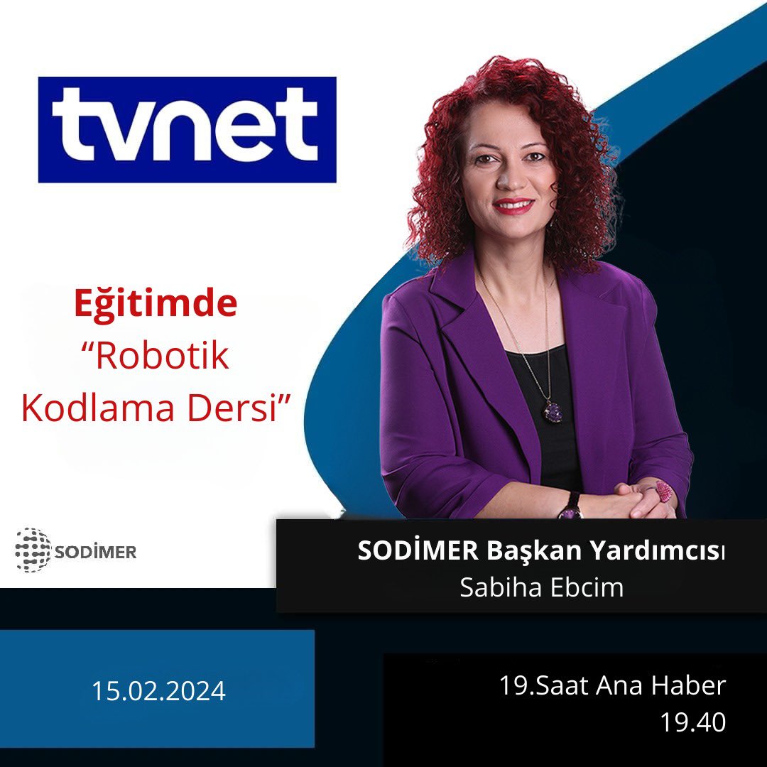 SodimerTr's tweet image. Yarın @SodimerTr Başkan yardımcısı Sn. @EbcimSabiha @tvnet ekranlarında Eğitimde Robotik Kodlama Dersinin özelliklerini anlatacak. #robotikkodlama