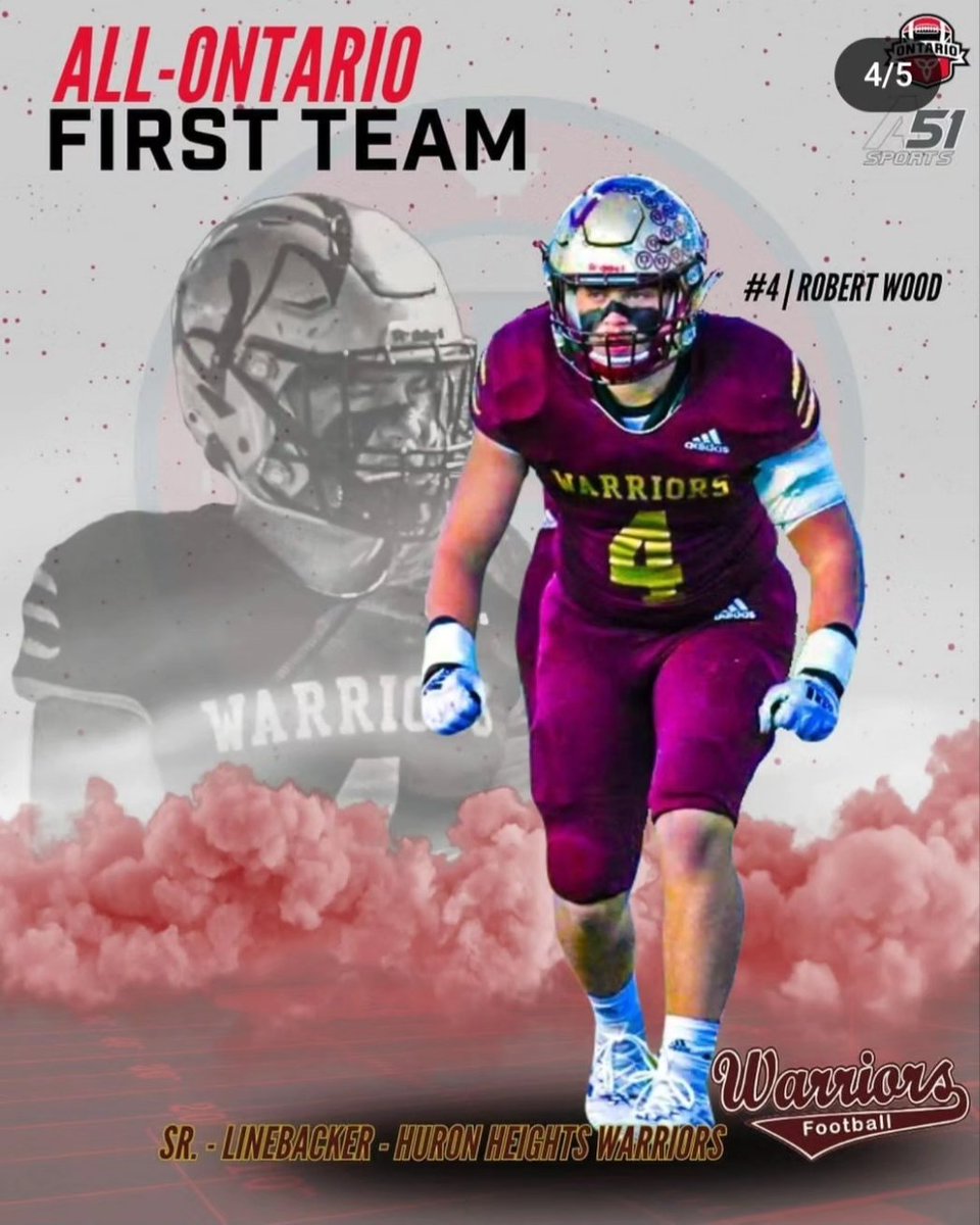 warriors_fbc's tweet photo. These 2 Warriors LBs wreaked havoc on opposing offenses all season! 
Congrats to Robert Wood (Class of 2024) 2x All-Ontario '22 &amp; '23 &amp; Owen Lock (Class of 2025) on being named 1st Team All-Ontario LBs https://t.co/0a9oGI7p9R
