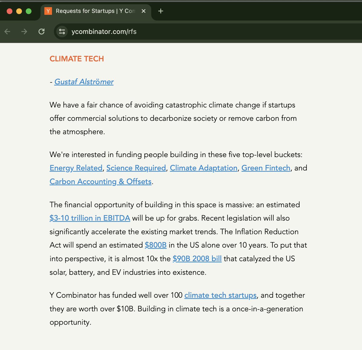 🟧@YCombinator is requesting more #ClimateTech startups. Bring 'em on! 🙌