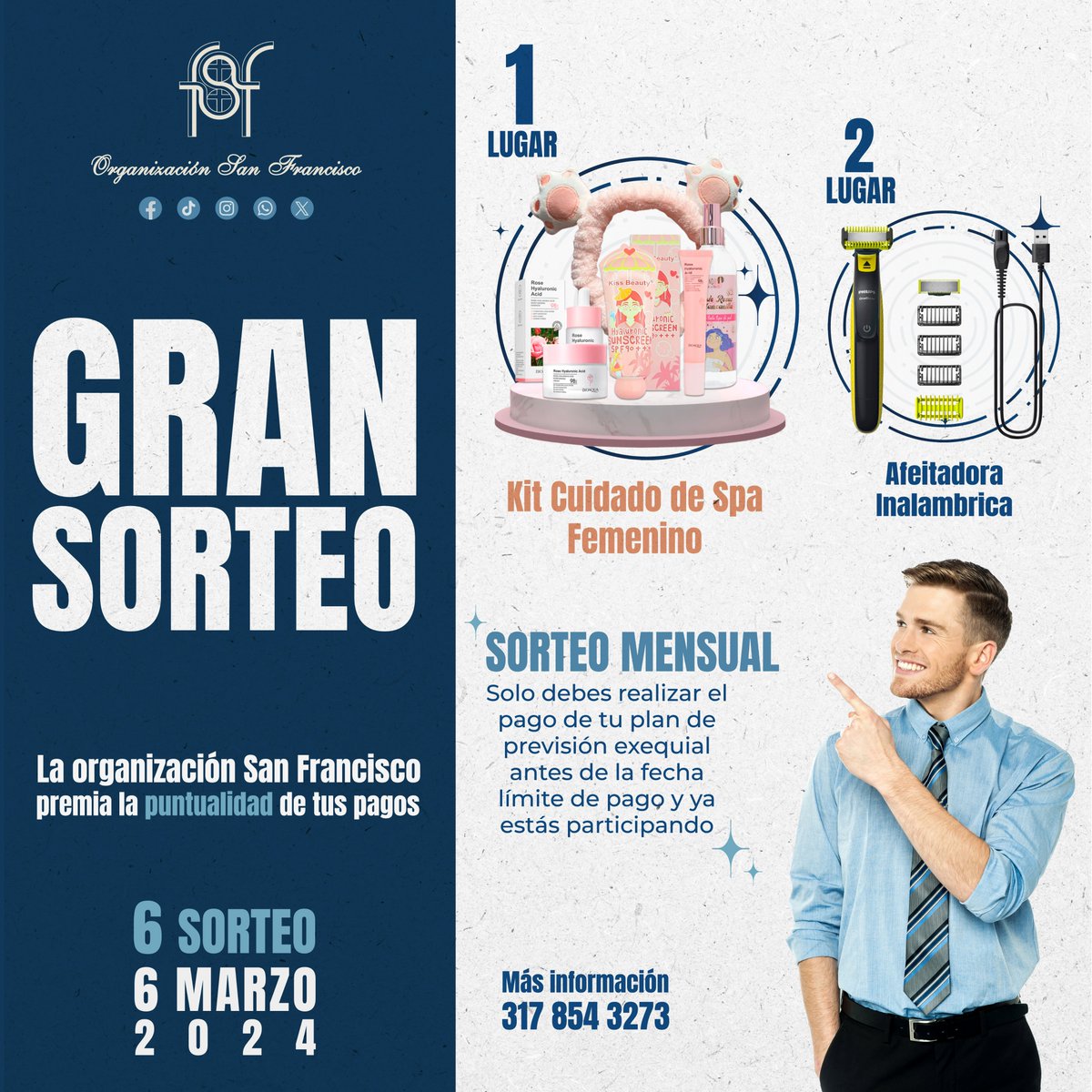 OrgSanFrancisco's tweet photo. En la Organización San Francisco premiamos la puntualidad de tus pagos🥳, solo debes realizar el pago de tu plan de previsión antes de la fecha límite de pago y entras a participar por nuestros premios🤗.
Nuestro propósito es: estar contigo, en la despedida de tu ser querido. 💙 https://t.co/VOTI703amF