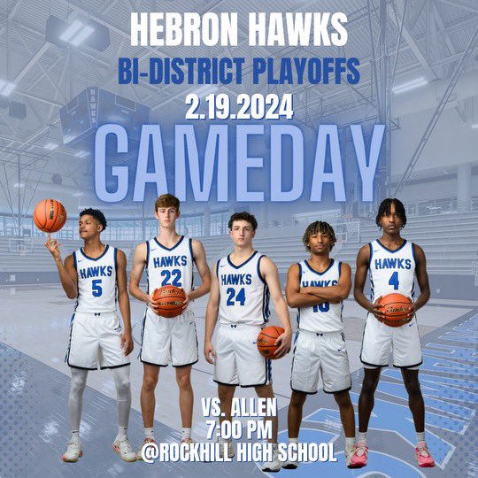 Hebron High School Boys Basketball (@hebronhawksbb) on Twitter photo 🚨🚨It’s 🏀 PLAYOFF Time🚨🚨
Come out and support your Hawks in the Bi-District Playoff Game‼️
🆚 #️⃣1️⃣0️⃣ <a href="/AllenEagleBball/">Allen (TX) Basketball 🏀</a>
📆 Monday - Feb. 13th
📍 Prosper Rockhill HS
⌚️ 7:00pm
#Round1ofTheFight🥊
#ItsJustWork #Toe2Toe 🚨🚨It’s 🏀 PLAYOFF Time🚨🚨
Come out and support your Hawks in the Bi-District Playoff Game‼️
🆚 #️⃣1️⃣0️⃣ <a href="/AllenEagleBball/">Allen (TX) Basketball 🏀</a>
📆 Monday - Feb. 13th
📍 Prosper Rockhill HS
⌚️ 7:00pm
#Round1ofTheFight🥊
#ItsJustWork #Toe2Toe