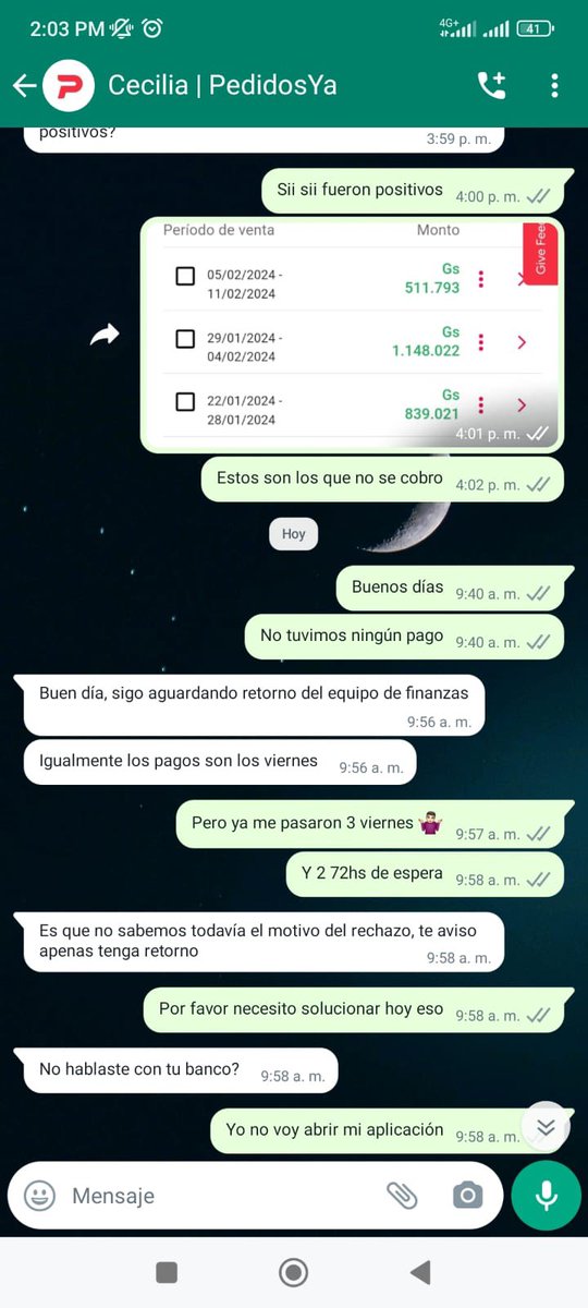 BelenPatronC's tweet photo. @pedidosya de verdad una VERGÜENZA como juegan con la necesidad de la gente, que pasa si son emprendedores y no tienen como solventar y tener un colchón? Deben esperar 3 semanas para su pago? Cuando ustedes cobran al instante por el servicio y descuentan un dineral? https://t.co/FB4w05cBt6
