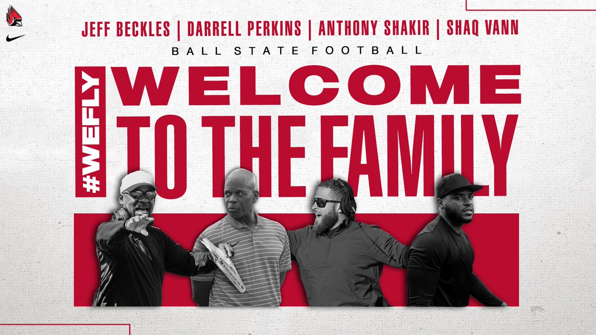 Four new coaches named to Ball State football coaching staff.

🏈- @CoachKLynch named assistant head coach
🏈- @CoachBeckles | RBs
🏈- <a href="/Coach_DPerk/">DARRELL PERKINS</a> | CBs
🏈- <a href="/Coach_Shak/">Anthony Shakir</a> | DL
🏈- <a href="/CoachShaqV/">Shaq Vann</a> | WRs

📰: bit.ly/3SGHNYx

#1AAT x #WeFly