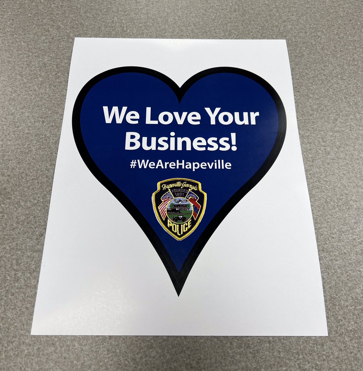 In light of Valentine’s Day, Hapeville PD will be out spreading love to our local businesses. Look out for the blue hearts.. We appreciate what you provide for the community. #WeAreHapeville