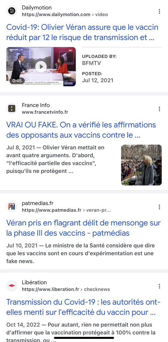 Et moi j'ai tapé 'Olivier Veran mensonges sur le vaccin' sur Google et effectivement...
