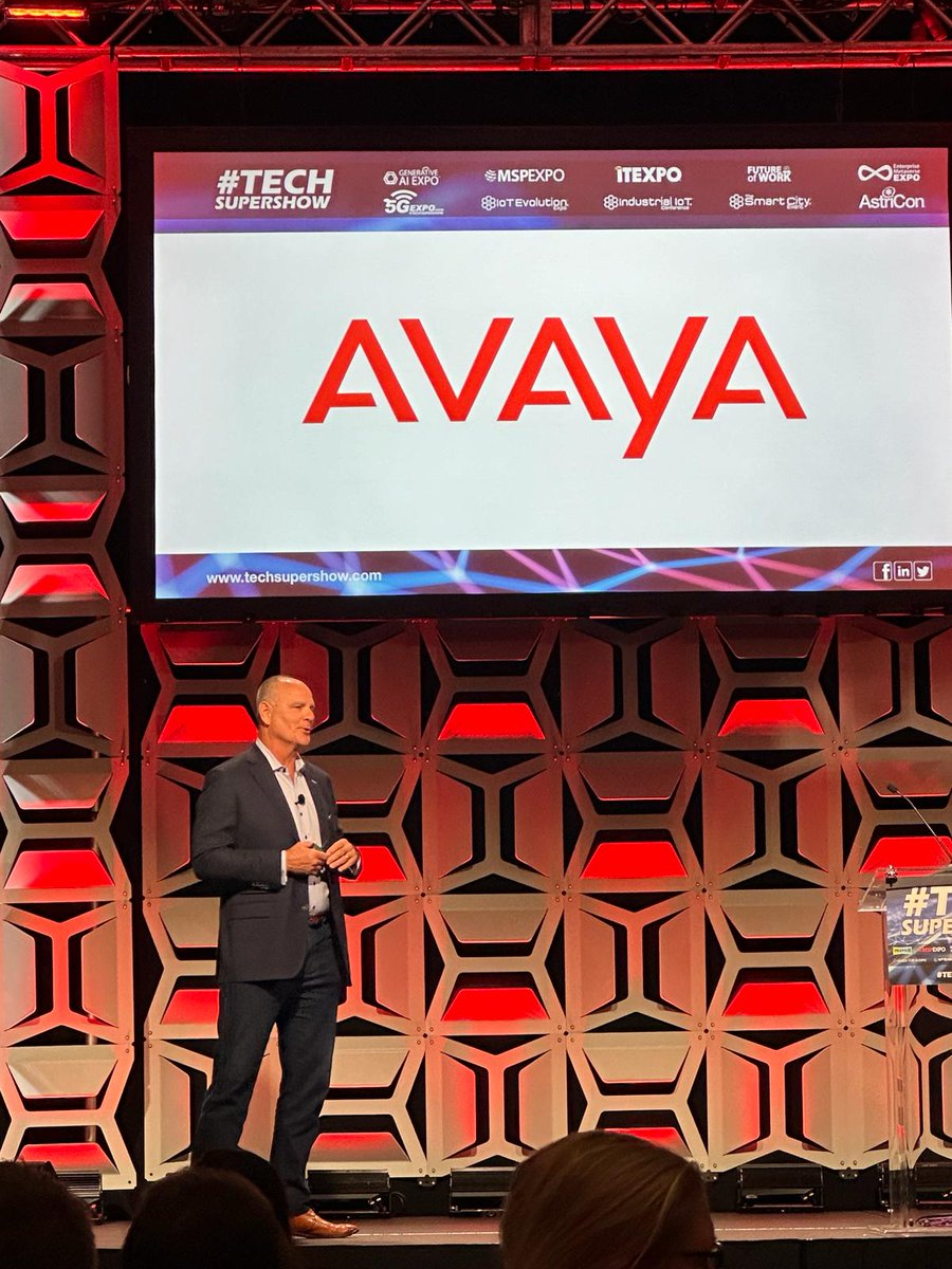 Avaya's tweet image. Avaya CEO, @alanmasarek, addressing the crowd during the @ITEXPO  keynote session, &quot;Customer Experience #Innovation: The Boardroom Perspective&quot; #ITExpo #TECHSUPERSHOW #CCTR #CX
