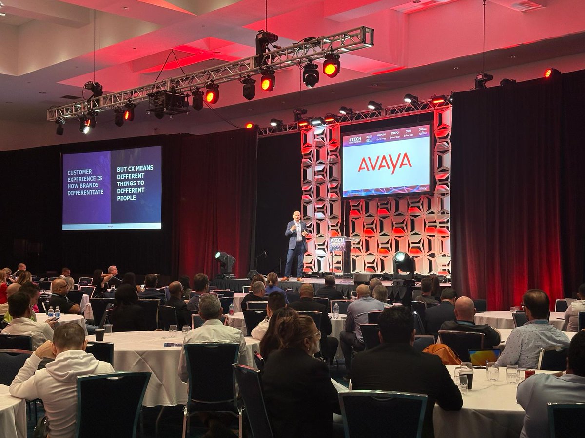 Avaya's tweet image. Avaya CEO, @alanmasarek, addressing the crowd during the @ITEXPO  keynote session, &quot;Customer Experience #Innovation: The Boardroom Perspective&quot; #ITExpo #TECHSUPERSHOW #CCTR #CX