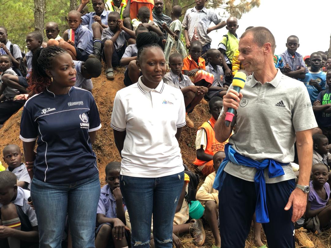 History will judge us by the difference we make in the everyday lives of children. Thanks UEFA President and CEO Aliguma foundation having some moments with the kids kinuuma masindi. @UEFA_Foundation @SportsEmpower @usmissionuganda