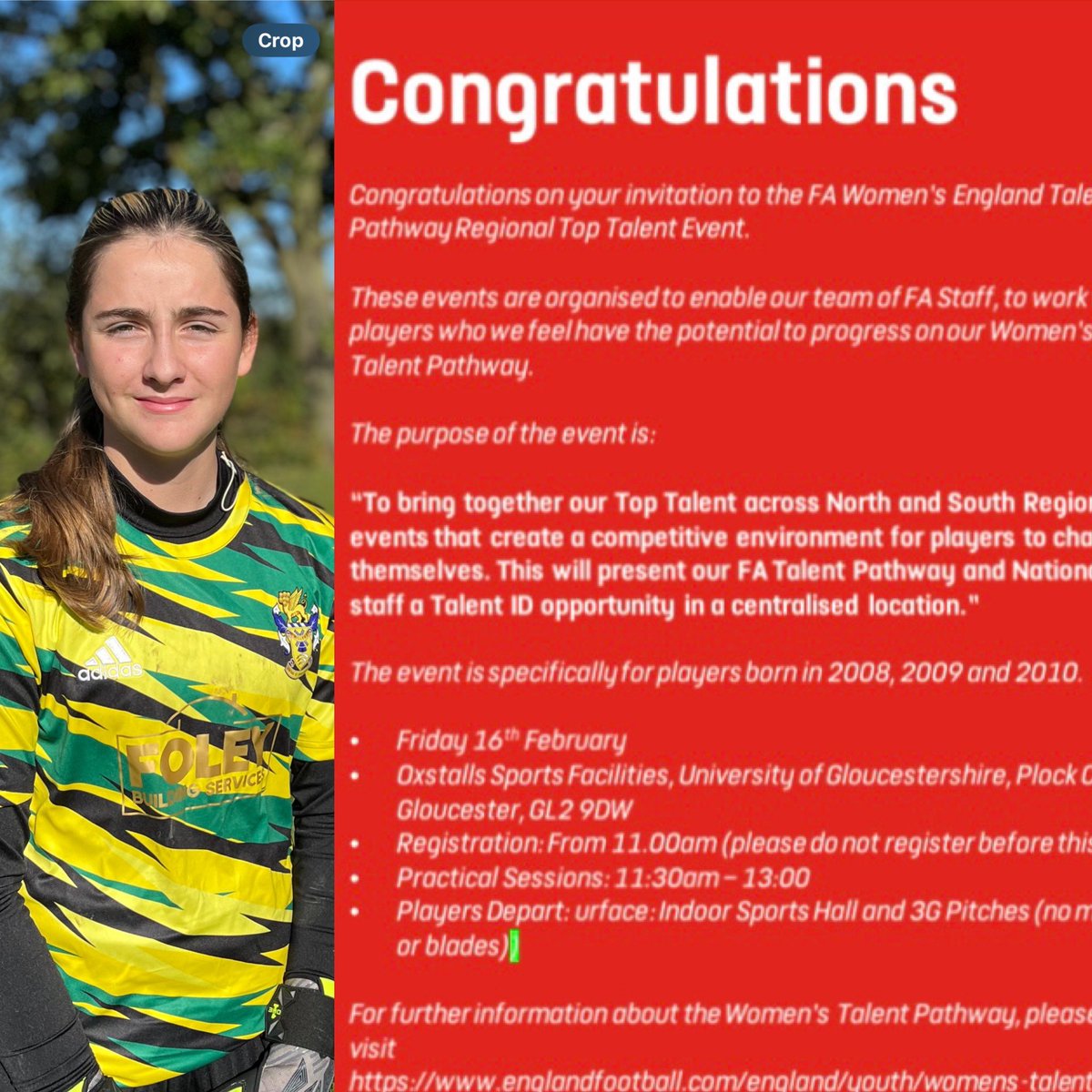 Good luck to @AveleyGirls No.1 Jessica Deans on Friday on the 🏴󠁧󠁢󠁥󠁮󠁧󠁿 England Player Pathway 🏴󠁧󠁢󠁥󠁮󠁧󠁿 go smash 💥 it <a href="/AveleyFC/">Aveley Football Club</a> <a href="/AveleyYouthFC/">Aveley Youth</a> <a href="/EnglandLearning/">England Football Learning</a> <a href="/EssexCountyFA/">Essex County FA</a> <a href="/EnglanFootball/">Englandfootball.co.k</a>