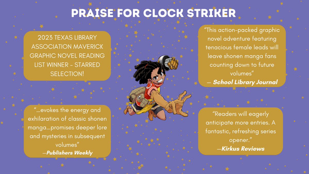 Clock Striker has been named a YALSA 2024 Great Graphic Novel for Teens! 🎉

Thank you <a href="/yalsa/">YALSA</a>  and <a href="/ALALibrary/">American Library Association</a> for this honor, and congrats to the @saturday_am team!! 🤩

See some additional praise for the book that is taking the graphic novel space by storm, below ⬇️