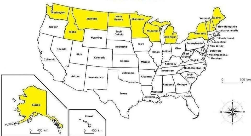 Factsofw0rld's tweet image. The top 12 states to live in, highlighted in yellow.