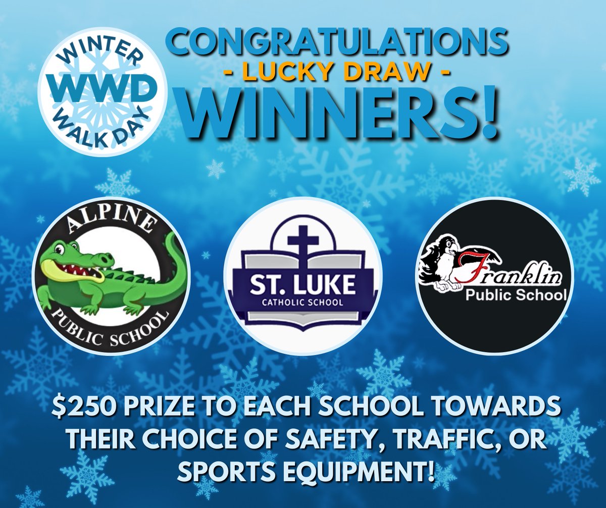 STSWR's tweet photo. Congratulations to @alpwrdsb, @frawrdsb, and @Lukes_Lightning for winning our Winter Walk Day lucky draw! Thank you for your participation! 🎉
#WinterWalkDay #Kitchener #Waterloo #Cambridge #WalkToSchool #STSWR #kitchenerwaterloocambridge @wrdsb @WaterlooCDSB https://t.co/Uh3RdWkXXk