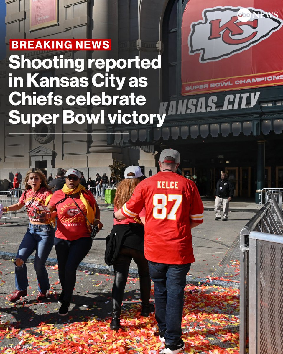 ABCWorldNews's tweet photo. BREAKING: Police say they are responding to a shooting near Union Station in Kansas City, Missouri, where revelers gathered to celebrate with a parade and rally to celebrate the Chiefs' Super Bowl win. https://t.co/YqtxGIhhhC https://t.co/em4WaVuK3b