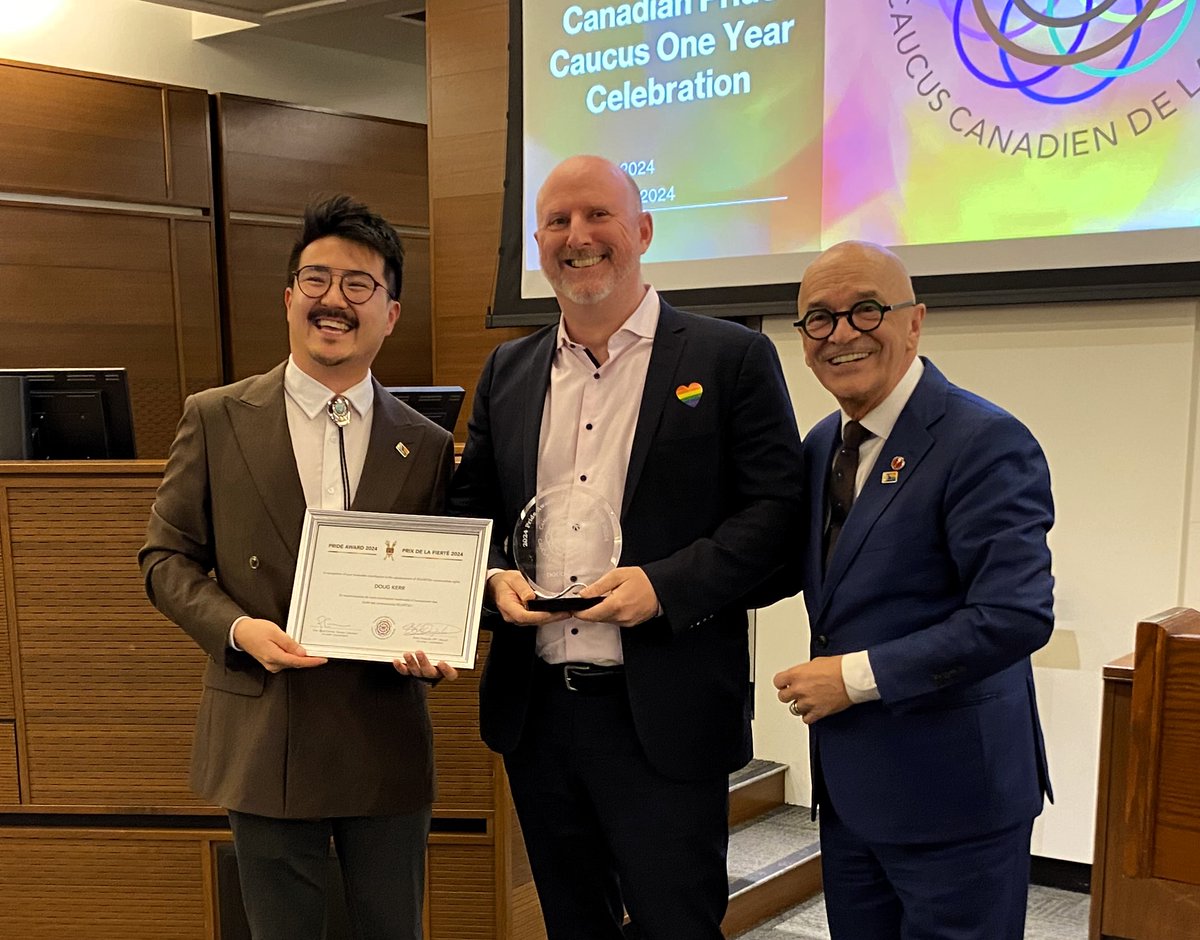 SenCormier's tweet photo. The Canadian Pride Caucus was pleased to present the 2024 Pride Award to @douglaskerr of the @InfoDignity. His remarkable career and unwavering commitment, both in Canada and abroad are an inspiration to us all.

Congratulations Doug! https://t.co/Qz6FjHtsYj