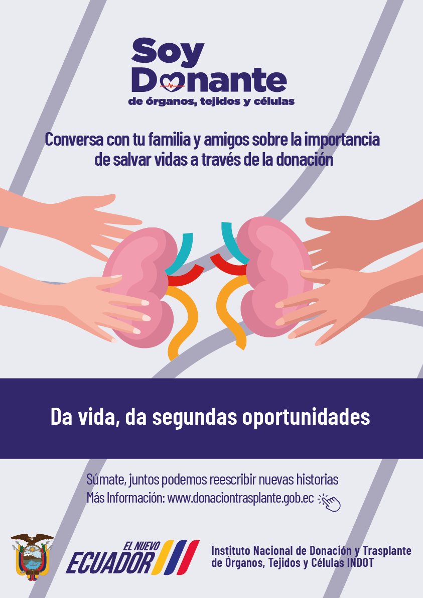 IndotEcuador's tweet photo. 👉🏻𝗥𝗲𝗰𝘂𝗲𝗿𝗱𝗮, el momento que te pregunten en el @RegistroCivilec, di 𝗦𝗶́ a la donación de órganos, tejidos y células 💪🏻.

Cuéntale a tu familia y amigos que juntos en #ElNuevoEcuador 🇪🇨 cada día salvamos más vidas.

#SinDonantesNoHayTrasplantes
@marioherrerav @DrFEncaladaC