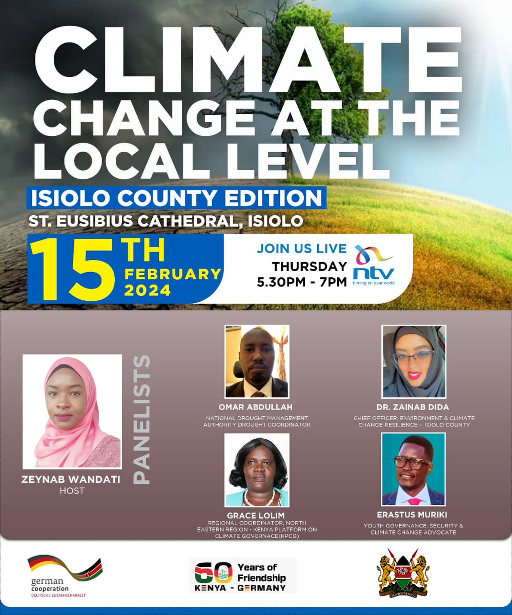 Tommorrow Grace lolim Hsc the KPCG regional coordinator for North Eastern will be among the panelists in the ongoing Climate change Townhall meetings.The discussion will be streamed live by Ntv Kenya  St.Eusibius cathedral Isiolo county from 5:30 to 7:00 pm