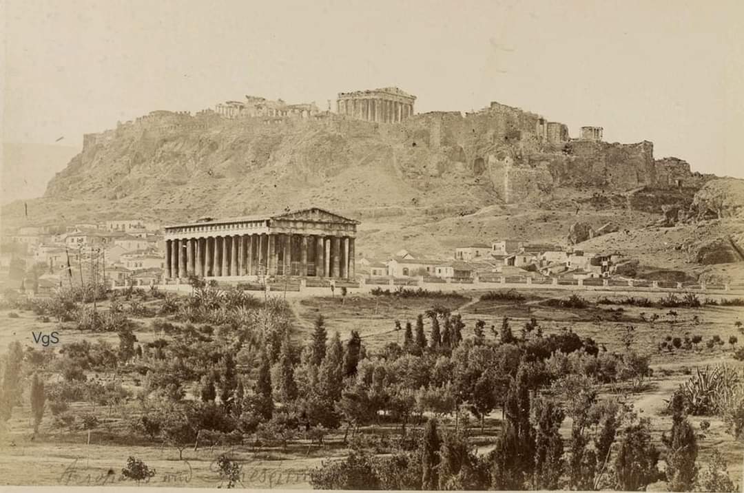 Idyllic landscape around Theseion below the Acropolis | Photo by Pascal Sebah, 1870