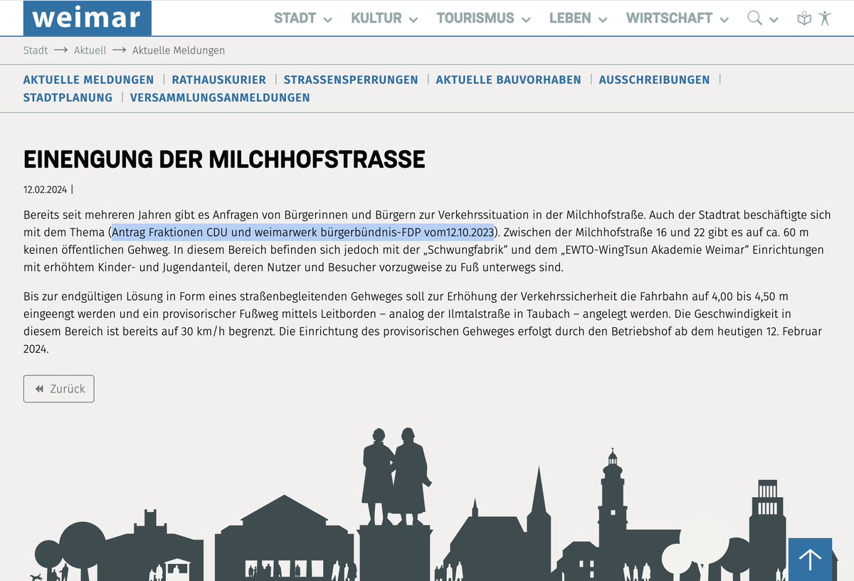 Erfolgreiche Handschrift der CDU-Stadtratsfraktion. Auf unsere Initiative hin, reagiert die Stadt in der Milchhofstraße und schafft dort zunächst einen geschützten Bereich für Fußgänger!

Bildquelle: stadt.weimar.de/de/aktuelle-me…