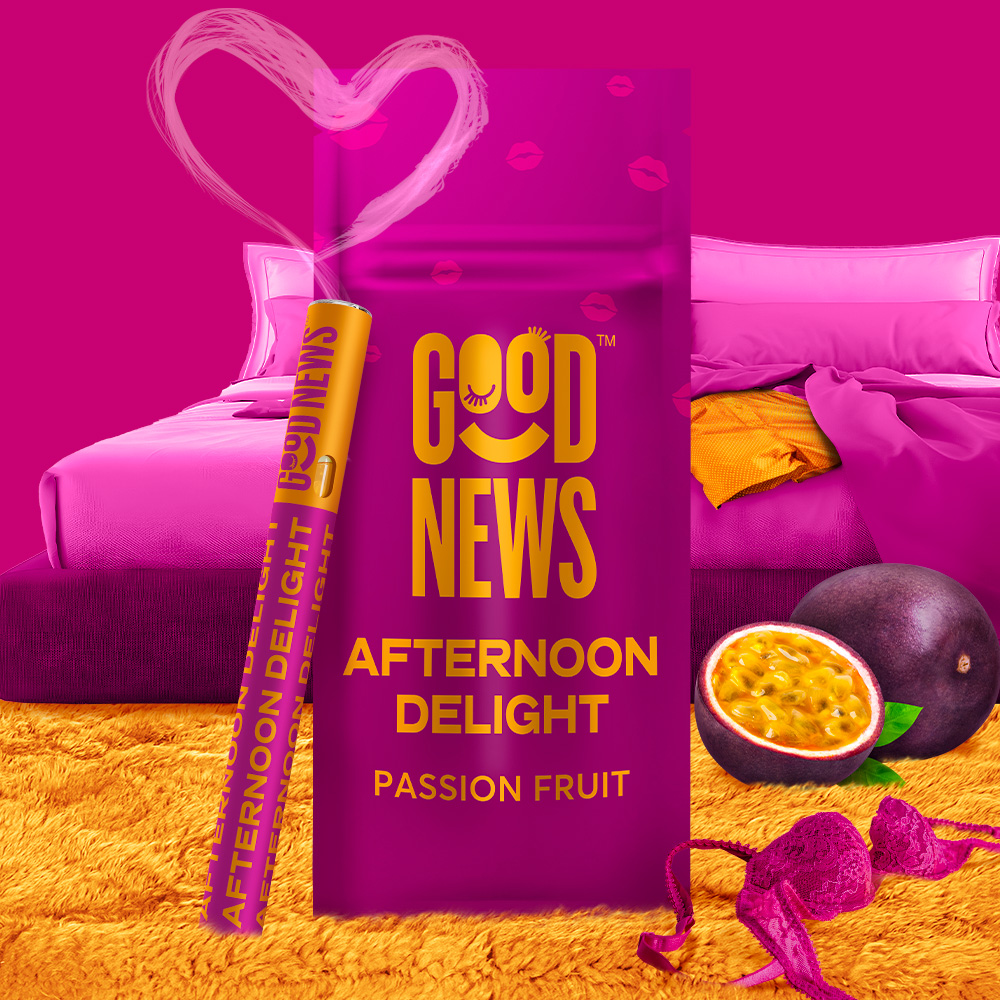 This Valentine's Day, elevate your love with the new Afternoon Delight vape from Good News. Available now at dispensaries in Illinois and Massachusetts. 💞