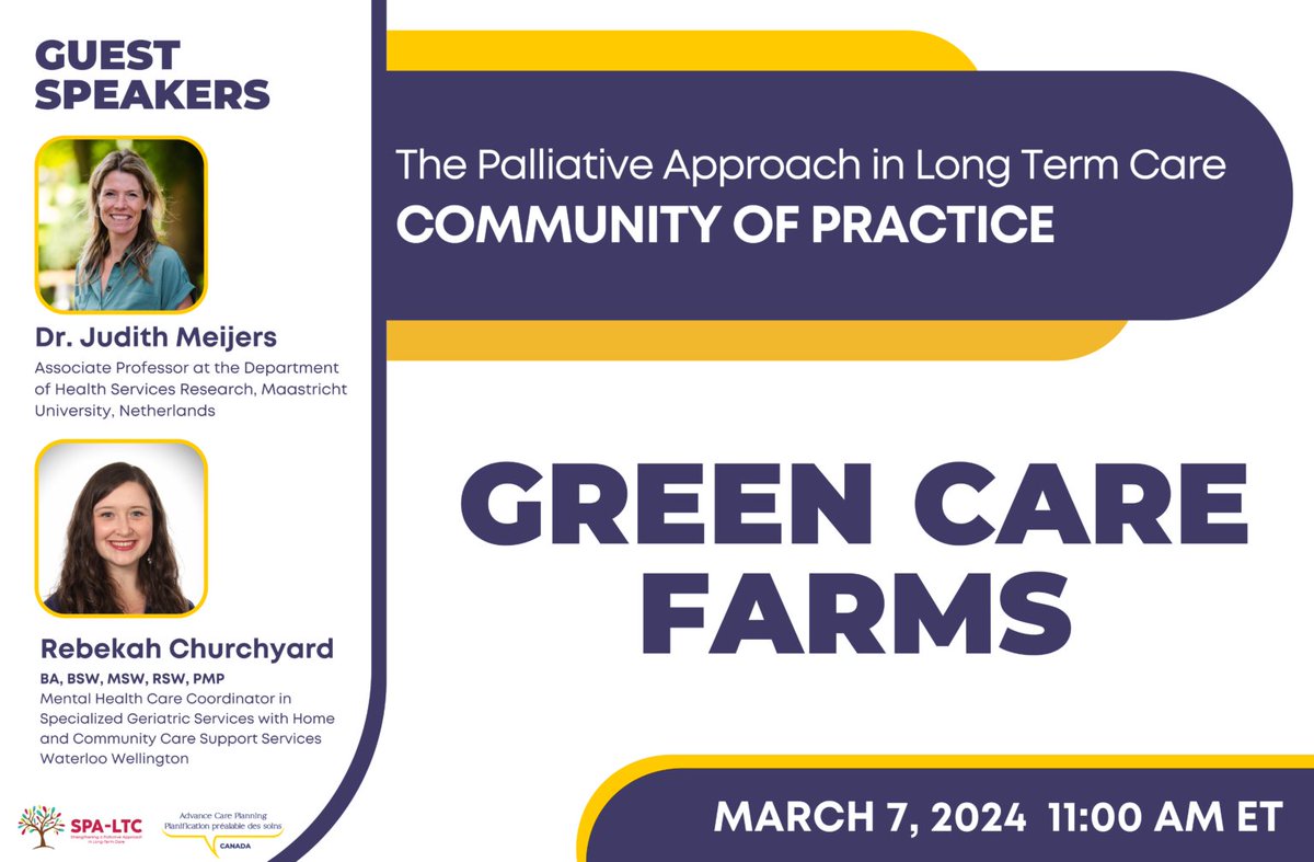 Join us at our community of practice with CHPCA on March 7th for a session on Green Care Farms #chpca #spaltc #ltc #palliativeapproach