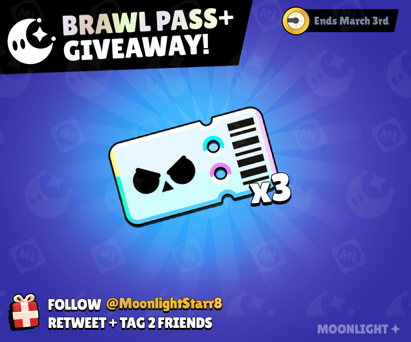 MoonlightStarr8's tweet photo. Thank you for 2500 followers! ❤️📈

As a thank you, I'll be hosting a 3x Brawl Pass+ Giveaway!🎁

To enter:
✅Follow @MoonlightStarr8
🔁Retweet this post
💌Tag 2 Friends!

Winners picked on March 3rd, before the next season! Good luck! 📅🏆

#BrawlStars #BrawlPassPlusGiveaway https://t.co/tHDsJxgVAh