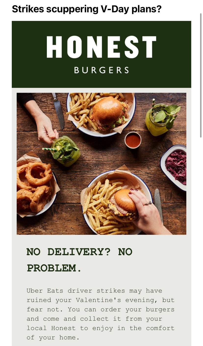 Honest burger sale delivery