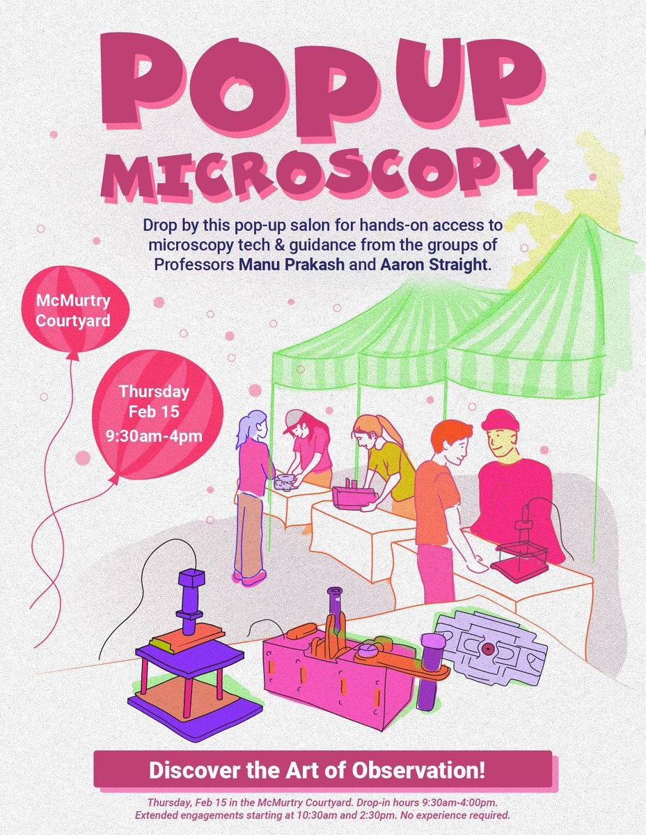 Excited to host arts salon on “pop up microscopy” at Stanford tomorrow with Aaron Straight and Hideo Mabuchi hosted by @StanfordArts - see @TeamFoldscope @planktoscope @cephlainc all in action together under one tent. Bring your favorite bug! Details arts.stanford.edu/arts-institute…