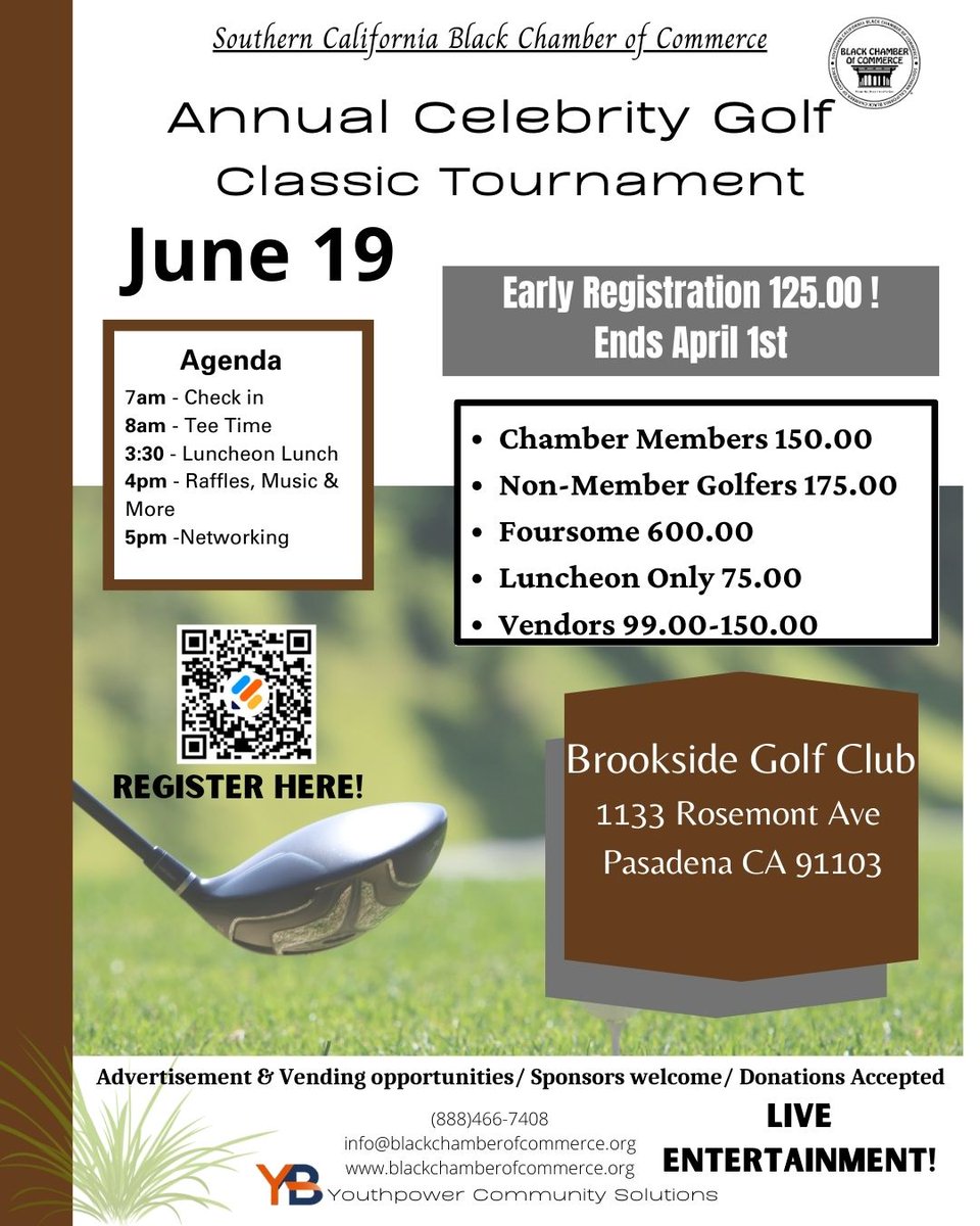 It's almost time for our Annual Celebrity Golf Tournament ! Register now to steal a deal! #SocalBlackChamberofCommerce #CelebrityGolfTournament #2024 #liveentertainment