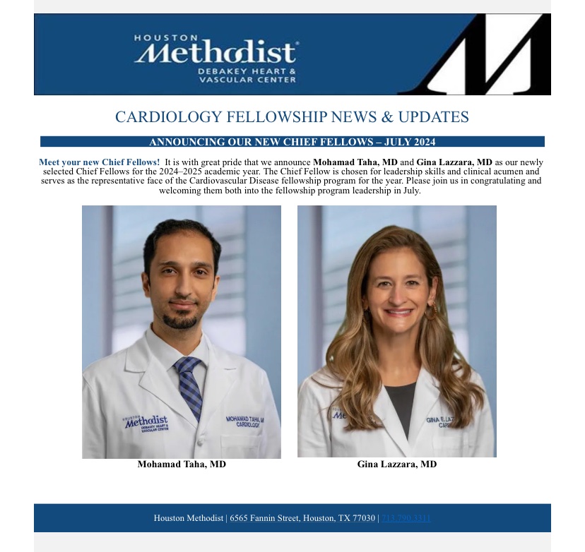 🚨 New Chief Fellows Announced for July 2024! 🚨 Meet your new Chief Fellows! We are thrilled to announce Mohamad Taha, MD and Gina Lazzara, MD as our newly selected Chief Fellows for the 2024–2025 academic year. Congratulations to them both! 🎉 #Cardiology #HMH #MedTwitter