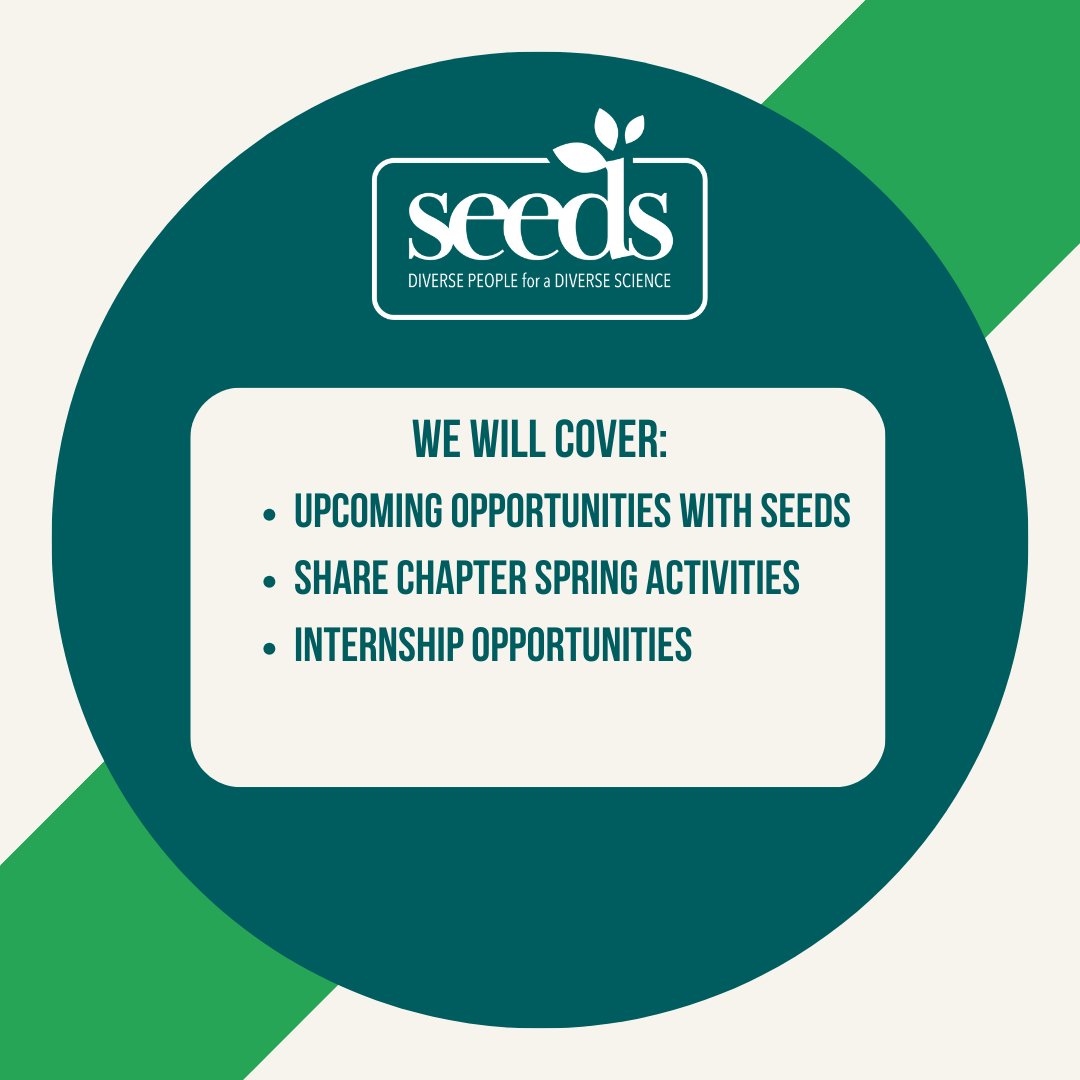 SEEDS will be hosting a virtual check in on Tuesday, February 27th at 7pm ET/4pm PT! This check-in will focus on sharing upcoming opportunities with SEEDS, share about your chapter activities this semester, as well as learning about future internship opportunities! Link in bio!