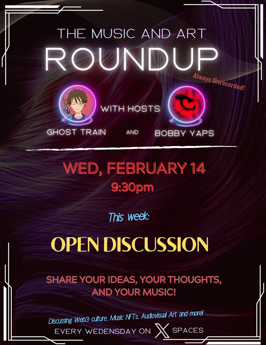 Ghost Train (@ghosttrainnfts) on Twitter photo 🥊Ready for another round?
The Music and Art Roundup is set for tonight!
Join the conversation with me and <a href="/BobbyYapsMusic/">Bobby Yaps || Musician, Composer, Educator</a>
We’re keeping it cozy–
perfect for open chats and sharing your latest music, art, and alpha.
🕤 9:30 PM EST
Tap in a set a reminder in the comments 👇 🥊Ready for another round?
The Music and Art Roundup is set for tonight!
Join the conversation with me and <a href="/BobbyYapsMusic/">Bobby Yaps || Musician, Composer, Educator</a>
We’re keeping it cozy–
perfect for open chats and sharing your latest music, art, and alpha.
🕤 9:30 PM EST
Tap in a set a reminder in the comments 👇