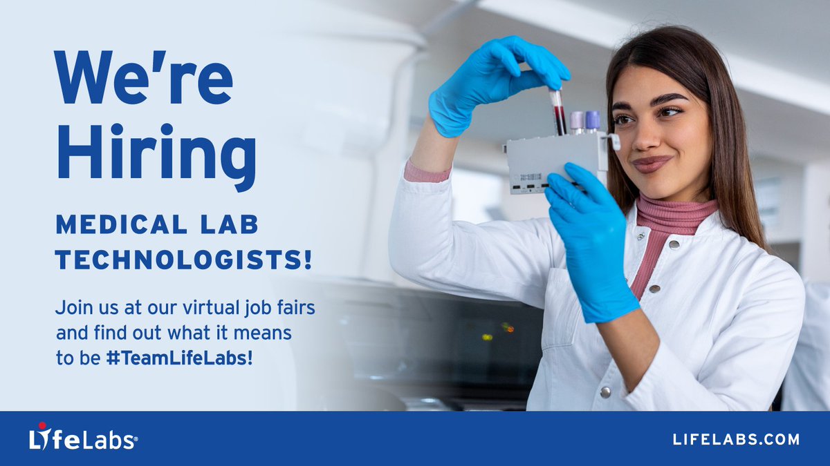 Join #TeamLifeLabs and belong to a caring, passionate, and diverse laboratory community! LifeLabs is #hiring Medical Lab Technologists – register for our virtual job fairs in partnership with @Indeed to learn more. #ON - rb.gy/nn8er5 #BC - rb.gy/gafw4m