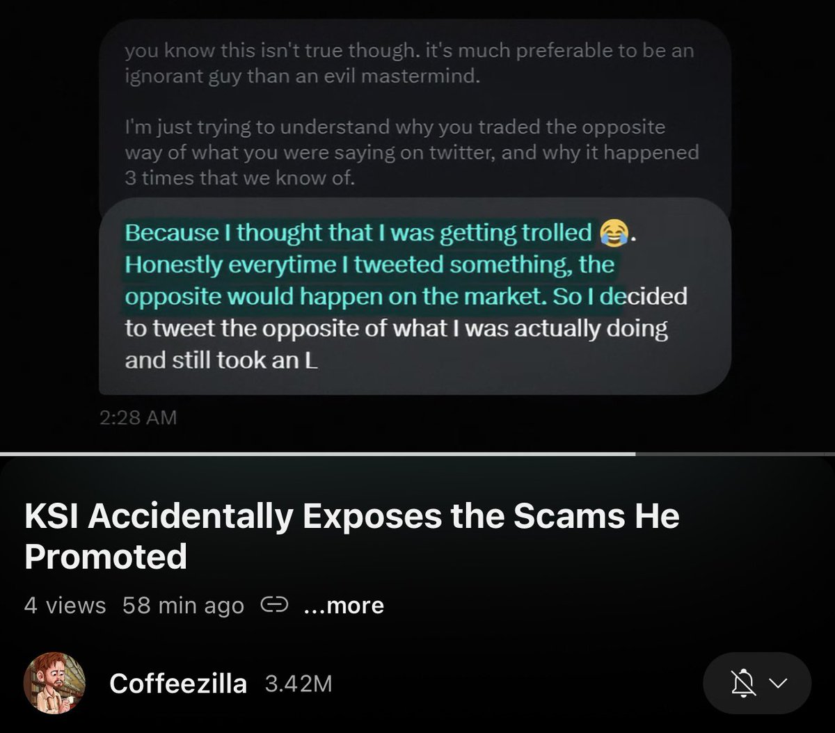 Here is the excuse KSI gave to <a href="/coffeebreak_YT/">Coffeezilla</a> for dumping tokens shortly after making posts.

Watch the full video here:

youtu.be/HJjxN05ewEc?si…