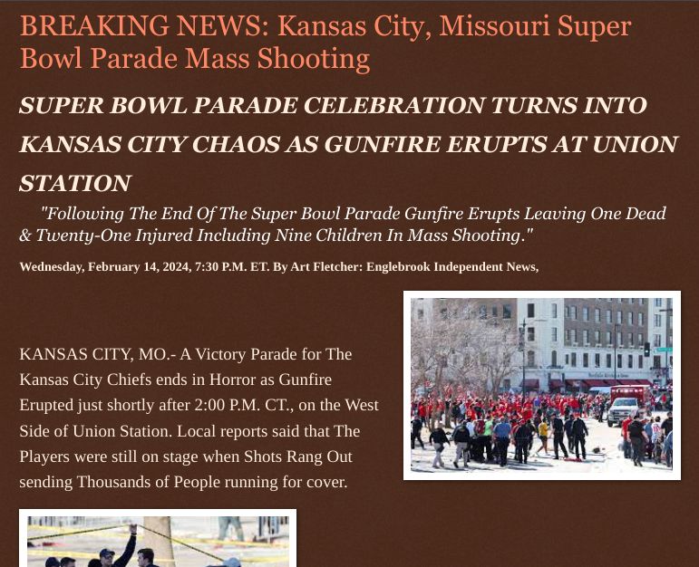 ArtFletcher9's tweet image. Wednesday, February 14, 2024
#BREAKINGNEWS: #KansasCityMo #SuperBowl #Parade #MassShooting
#SUPER #BOWL #PARADE @CELEBRATION #TURNS INTO #KANSASCITY #CHAOS AS @GUNFIRE #ERUPTS AT #UNIONSTATION #killed #injured @wireless_step @HRG_Media @LodiNJNews @Breaking911 @Breaking24_7